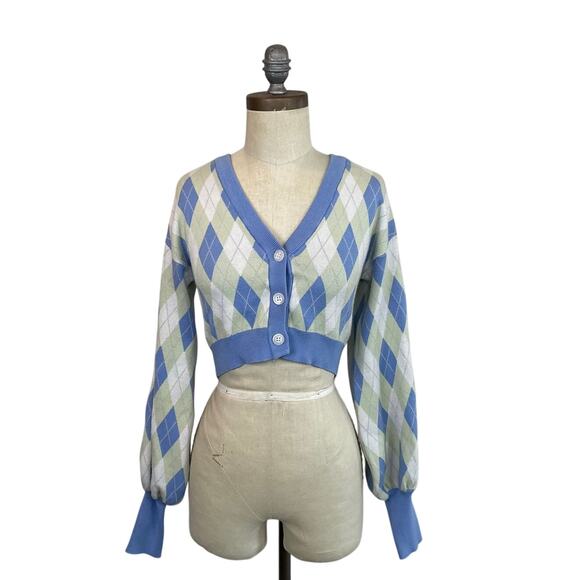 Glassons Cropped Argyle Sweater, Size M - Picture 1 of 7